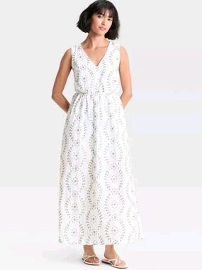 Women's Maxi Open Back Sundress - A New Day White/Green S